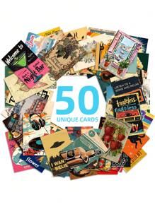 50 张复古海报系列装饰墙卡，美好生活温馨明信片、留言卡、室内卧室墙壁装饰贴纸，适用于学校用品，返校
