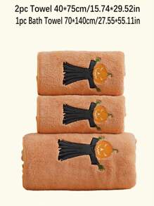1/3pcs Halloween Coral Fleece Embroidered Pumpkin, Autumn Decor, Towel Or Bath Towel, Witch Pumpkin, Holiday Gift, Happy Halloween, Holiday Gift Shower Towels For Beauty Salon, Hotel Sports,Home Essentials, Towel, Skin Care Bath Towel Sheet
