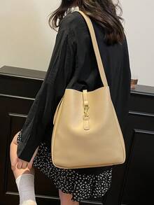 Women's Casual Crossbody Bucket Bag - Solid Color, Dual-Layer PU Material Handbag, Magnetic Closure, Adjustable Shoulder Strap Shoulder Bag - Lightweight Design, Suitable For Commuting, Leisure And Dating, Minimalist Style, Versatile Use - Multicolor - View 7