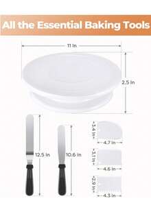 Kit de décoration de gâteau de 28 cm, fournitures de cuisson, plateau tournant de gâteau avec 2 spatules droites et coudées pour le glaçage, 3 lisseurs et grattoirs à glaçage. Accessoires et outils de cuisson pour débutants et professionnels, disponibles en plusieurs couleurs. - Multicolore - Voir 4