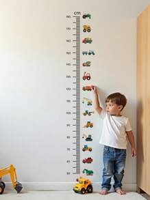 1pc Construction Truck Growth Chart Wall Decal - Removable Kids Room Decor, Height Measurement Sticker For Nursery & Toddler Boys, Self-Adhesive Educational Car Theme Decals