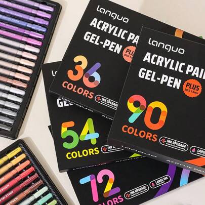 LANGUO New Acrylic Painting Pens Upgraded Version, 6/36/54/72/90 Colors Set Neutral Pens, 1.0mm Fine Tip Colored Pens, Suitable For Student Painting, DIY Graffiti, Learning Highlights Marking, Sketchbook Coloring, Stackable Art Journal Marking, Used For Student Note-Taking