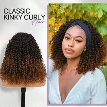 M16 Inch Kinky Curly Headband Wig For  Gluel Synthetic Half Wig With Headband None Human Hair Ombre Brown 8001 - OmbreBrown - View 5