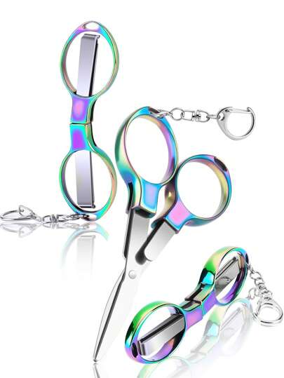 2pcs Folding Stainless Steel Portable Mini Badge Scissors With 1 Keychain, Safe Foldable Pocket Travel Small Scissors Multipurpose Nurse Accessories, Travel, Office, Crafts, Sewing, Home