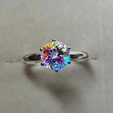 璀璨切割白色立方氧化锆订婚戒指，女士时尚求婚珠宝单钻戒指，生日周年纪念情人节礼物 - 銀色的 - 查看 7