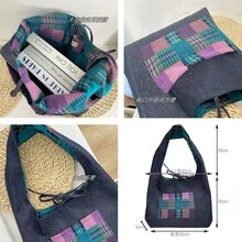 Women Shoulder Bags - 黑牛仔格紋雙面背心包-藍格子 - 查看 5