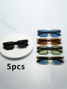 1 件男士复古方形大框高品质个性化街头风格时尚太阳镜，适合驾驶、旅行、度假、休闲日常佩戴 - 5pcS組合裝 - 查看 8