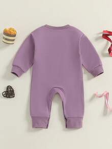 1st Birthday Outfit Baby Boy Girl Jumpsuit Cute Embroidery Long Sleeve Romper Bodysuit One Year Old Birthday Clothes - 紫色 - 查看 2