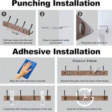 SDFGSDF 17 Inch Walnut Wood Wall Mounted Coat Rack With 4 Black Hooks, Adhesive Mounted Entryway Hooks, Modern Natural Wooden Pegs For Hanging Coat Clothes Hat Bag Purse Key And Towel - Coat Rack with 4 Black Hooks - 查看 5