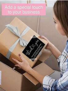 1 件/50 件/100 件 - 黑白感谢卡，我们感谢您支持我的业务客户感谢信息卡，“谢谢”感谢您支持我的名片，黑白配色小名片用于商务装饰标签 - 黑色 - 查看 3