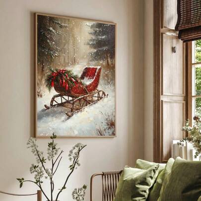 1pc Framed/Unframed Vintage Winter Sleigh Christmas Poster Festival Wall Art Canvas Print Minimalist Winter Forest Landscape Farmhouse Decor Rustic Holiday Painting For Apartment,Living Room,Bedroom,Modern Home Decoration Christmas Decoration XMAS Decor Christmas Tree Gift Decor Thanksgiving Wedding Home Decor Home Decor Fall Decor Autumn Decor Birthday Decorations For Gifts Party Supplies Indoor Holiday Festival Decor Halloween Decor Wall Decor Halloween Ornaments