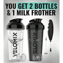 2 Pack 28oz Fitness Shaker Bottles With Stainless Steel Whisk Balls, Leakproof Protein Mixer Cup For Gym Workout School Travel, Includes Cleaning Brush & Wide Mouth Design For Easy Mixing - 提升起泡器 - 查看 2