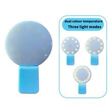 1个便携式LED自拍环形灯，LED补光灯，夹式自拍灯，手机自拍灯，USB充电化妆灯，适用于手机和电脑，可用于化妆、变焦、直播、Vlog、完美自拍和视频通话，150mAh手机配件，圣诞装饰