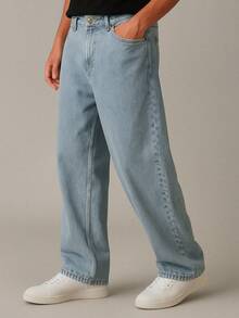 Men's Baggy Stonewashed Jeans, Streetwear Vintage Style, Fashion - 輕便牛仔褲 - 查看 3