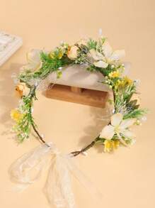 1 件欧美风格仿布玫瑰花环，浪漫田园花卉头饰，适合女孩、花童、伴娘、婚礼、舞台表演、旅行、海滩、节日礼物