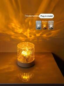 1 Packung C-förmige runde Nachtischlampe mit Kristall, kreative Nachttischlampe mit rotierendem Wasserrippeneffekt, Flammen-Atmosphärenleuchte mit 16 Farben und Fernbedienung, Schlafzimmer RGB Fernbedienungs-Nachtlicht mit rotierendem Wasserrippendesign, geeignet für Kinderzimmer, Schlafzimmer, Flur