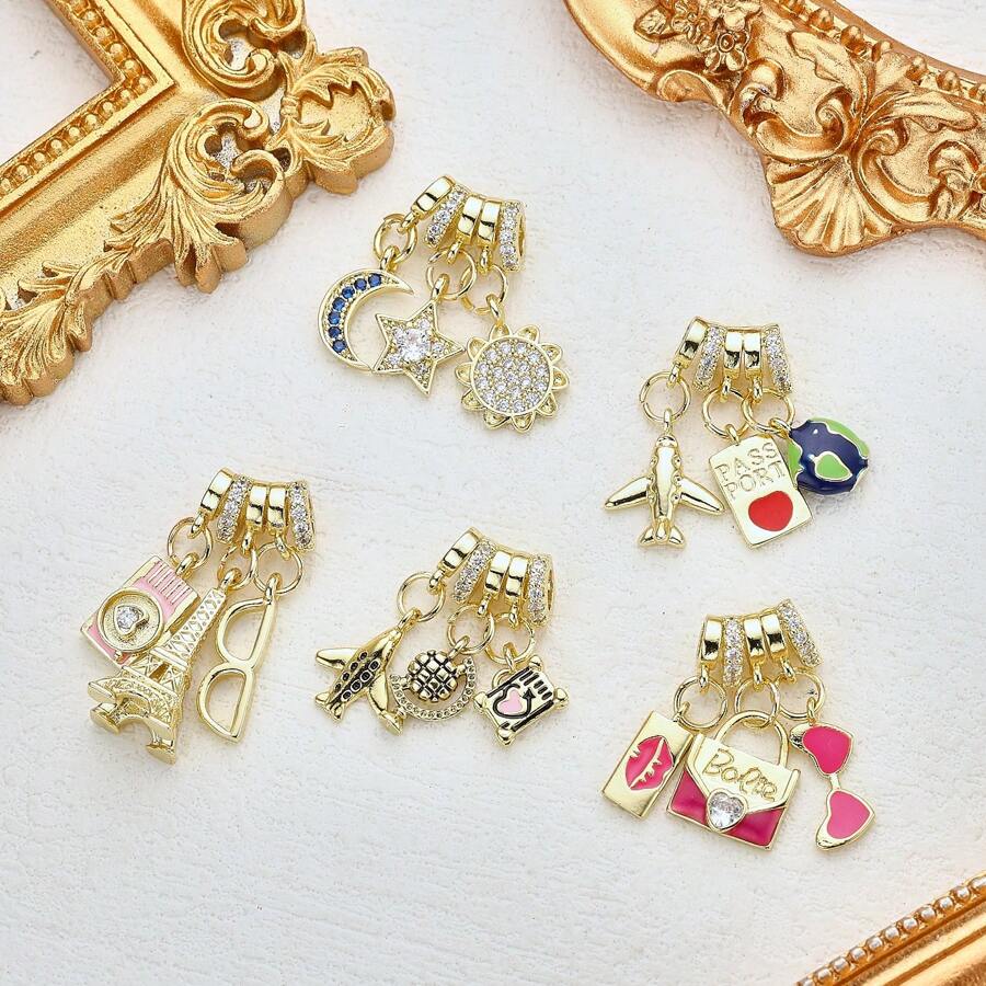 1PC Copper Plated 18K Gold Multi Accessory DIY Bead Pendant With Themes Of Global Travel And Marine Life, Used To Make Women's Jewelry Necklaces And Bracelets, Suitable For Daily Wear