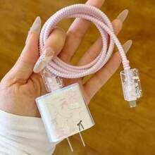 4pcs Pink Bow/Flower/Butterfly Apple 18/20W Data Cable Protector Sleeves, Compatible With IPhone 16/16 Pro Max/15/14/13/11 Charger Adapter & Charging Cable Anti-Bending Soft Case - Pink Bow Tie Bunny - View 3