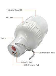 Lámpara de luz LED recargable por USB para camping al aire libre, luz de emergencia multifuncional impermeable para senderismo y deportes, lámpara de carpa de camping con gancho