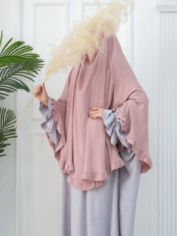 1 pièce Ruffle Hijab Khimar et Abaya Jilbab Robe, Premium Jilbab Femmes Musulmanes Prière Foulard, Vêtements Islamiques Khimar Classique Polyvalent Pour Toute Robe Abaya Ou Robe Musulmane Voile Hijab