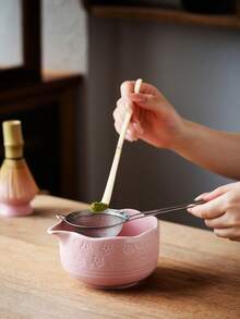 4pcs/Set Ceramic & Bamboo Matcha Whisk Set, Includes Bowl, Bamboo Whisk, Matcha Whisk, And Pink Embossed Cherry Blossom Bowl, Matcha Scoop And Ceramic Whisk Holder, Ceramic Travel Tea Set, Suitable For Japanese Matcha Tea Ceremony, Matcha Lovers, Home Tea Party, Wedding Gift, Mother's Day Gift, Gift For Mom, Gift For Girlfriend - Multicolor - View 12