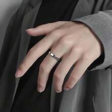 4mm Silver Engagement Ring Beveled Unit Commitment Ring Men's Women's Thin 316L Stainless Steel - 銀色 - 查看 3