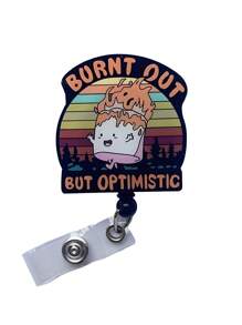 1 件“倦怠但乐观”亚克力 ID 徽章卷轴，带夹子的伸缩挂绳，适用于护士、办公室工作人员、工作场所身份证夹，适用于学校用品，返校 - 黑色 - 查看 5