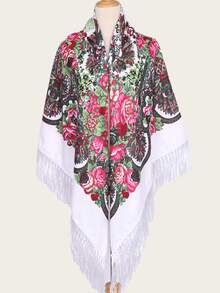 NAAMLOOS 63 Inch Floral Print Polyester Scarf, Oversized Shawl, Wrap, Poncho, Blanket For Women, Autumn/Winter,Beach,Holiday,Accessories,Travel Essential - Multicolor - View 6