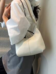 1 buah Tas Bahu Lembut Serbaguna Modis Bahan PU Warna Solid, Tas Mini untuk Wanita - Putih - View 3