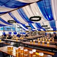 2pcs Navy Blue And White Ceiling Mesh Curtain Set, 2.46x26.24ft/5.24x26.24ft, Suitable For Table Runner Decor, Wedding Ceiling Curtain Arch Curtain, Transparent Blue Window Curtain, Wedding Arch Curtain, Party Decor Material, Suitable For Wedding, Bridal Shower, Birthday, Anniversary And Other Occasions - Multipurpose Decor For Indoor And Outdoor Events
