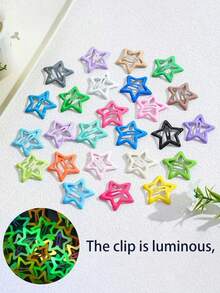 20个/套 女士彩色夜光金属五角星发夹，刘海发夹，夜光星形发夹，可爱时尚迷你发夹，适合日常使用，爪夹，发爪，发卡，发夹，发饰，头饰，发卡 - 彩色 - 查看 2