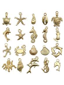 100pcs/Pack Or 20pcs/Pack Assorted Shiny Gold Metal Starfish & Butterfly DIY Jewelry Pendant, For Jewelry Making Accessories - Gold - View 5