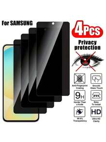 4pcs/Set Privacy Tempered Glass Screen Protector, Compatible With Samsung S24 FE /S23 FE/ S21 FE/ S20 FE/ A56 /A55/ A54 /A36 /A35 /A26 /A25/ A23/ A16/ A15/ A14/ A13/ A06/A03 Series, 9H Hardness Full Coverage Screen Protective Film, Anti-Peeping, Phone Accessories Screen Protection Essentials, Applicable To Daily Shield, Office, Home Privacy Screen Protector Phone Screen Protector