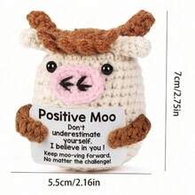 This Handmade Woven Plush Cow Figurine Is Printed With Uplifting And Encouraging Words, Making It A Great Small Gift For Friends And Family. The Adorable Knitted Doll Decor Is Perfect For Placing In The Living Room Or On A Desk, Suitable As A Birthday Gift Or Room Decoration. - Multicolor - View 5