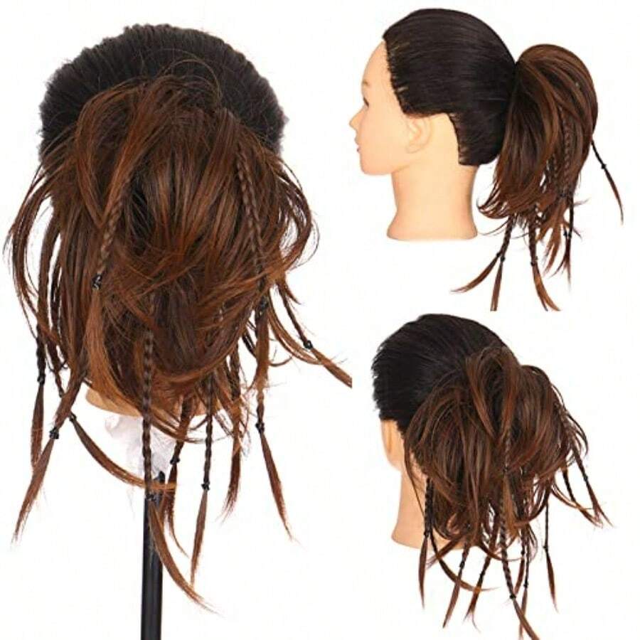 Mled My Bun Hairpiece Hair Rubber Scrunchie Synthetic Wavy Bun Extensions Elastic Chignon Instant Ponytail Updo For Women Medium Brown To Auburn Brown 8001 - 中棕色至赤褐色 - 查看 1
