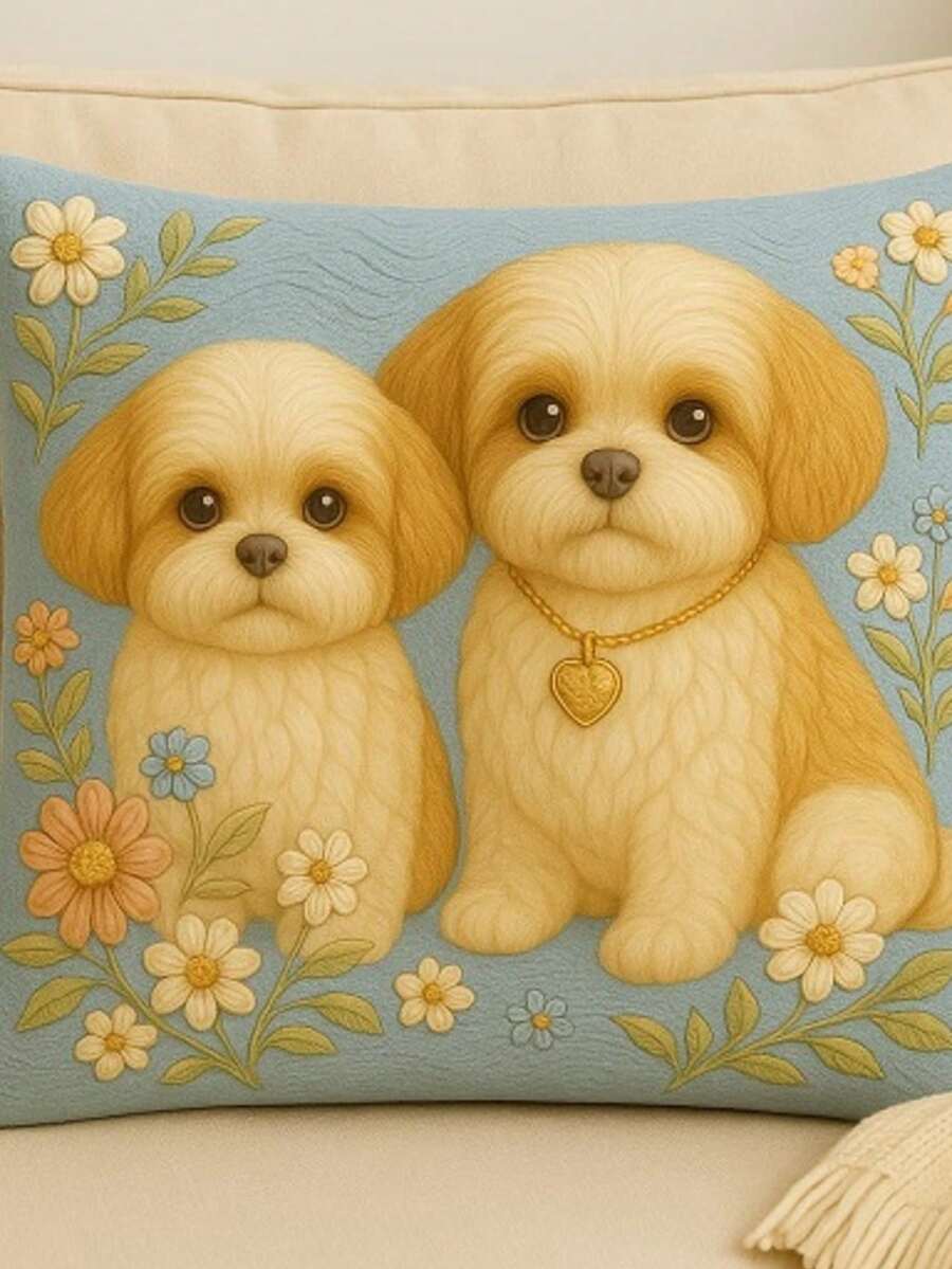 Decorative Oxford Cushion Cover Embroidered Rustic Boho Living Room Bedroom 45x45 Animals Living Room Bedroom Style - 西施犬 - 查看 1