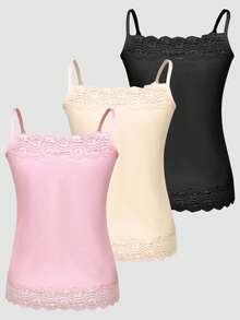 3 件套女士蕾丝吊带背心，舒适百搭 - 彩色 - 查看 3