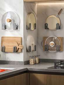2 pièces Porte-couvercle de pot sans perçage, étagère multifonctionnelle de cuisine pour planche à découper, couvercle de casserole, salle de bain, balcon, étagère de rangement murale