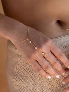 6件套S925纯银优雅时尚手链，镶嵌3颗钻石，适合日常佩戴、派对和情人节礼物 - 三鑽手指鏈 - 查看 2