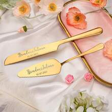 Custom Engraved Wedding Cake Cutting Set - Personalized Stainless Steel Cake Server & Knife With Names/Dates, Elegant Bridal Shower Gift, Anniversary Keepsake, Bride & Groom Wedding Gift (Free Shipping) - Multicolor - View 4