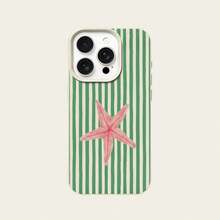 1pc TPU Material Summer Starfish Green Striped Pattern Phone Case Compatible With IPhone/ Phones,International Version, Not The Domestic Version - White - View 5
