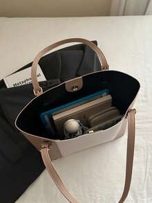 复古简约时尚女士通勤托特包，大容量单肩包，2024年新品 - 彩色 - 查看 5