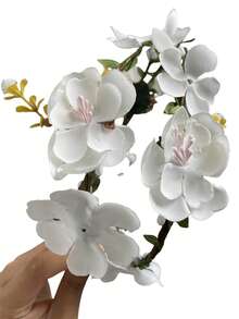 1pc Women Elegant White Vine Floral Crown, High Crown Pressure Headband, Braided Hair Accessory, Suitable For Wedding, Bride, Beach Vacation, Daily Outfit Ornament, Boho Style Decorative Hair Hoop, Hair Accessories ,Hairband For Women