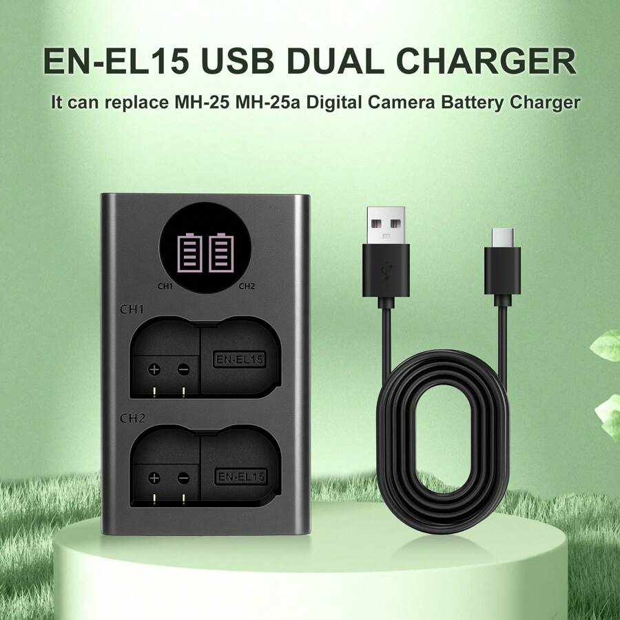 EDEKOY EN-EL15 EN-EL15a Battery ( MH-25, MH-25a Charger) For Nikon D500, D600, D610, D750, D800, D800E, D810, D810A, D850, D7000, D7100, D7200, Z5, Z6, Z7, Z 6II, Z 7II, Z8 Cameras - Black USB-typeC - View 1