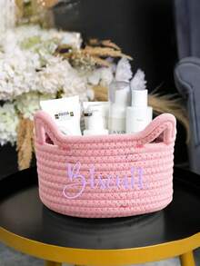 Customized Embroidered Rope Woven Storage Basket, Large Capacity Skin-Friendly Rope Basket For Baby Toy, Pet Supplies, Remote Control, Keys & Miscellaneous Storage, Suitable As Gift For Children, Family & Friends - Blue - View 7