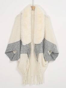 1 chiếc khăn choàng cổ lông giả màu trơn cho nữ, áo khoác cardigan hàng ngày cho nữ, áo choàng ngoài trời ấm áp thoải mái, thiết kế tinh tế kiểu kimono cho trang phục hàng ngày - màu đặc - Xem 15