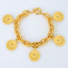 21k Gold Plated Coin Bracelet, Middle Eastern Muslim Style Fashion Pendant Bangle, Vintage Jewelry For Dubai Women Wedding Party - Pendant Bracelet - View 9