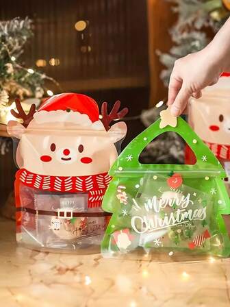 6 bolsas de sellado navideñas - Bolsas resellables con estampado de árbol de Navidad y renos - Excelentes para empaquetar dulces, galletas y aperitivos navideños, decoración del hogar, decoraciones navideñas, decoración de habitaciones, decoración navideña del hogar, regalos de Navidad, adornos navideños