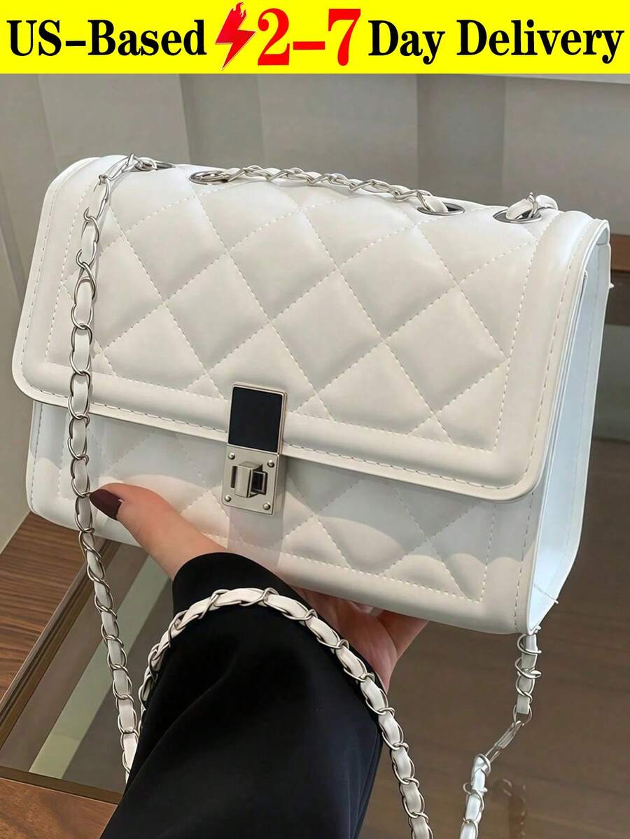 Fashion Solid Color Quilted Square Chain Shoulder Bag, Versatile Flap Banquet Bag New Lightweight Handbag & Purse, Daily Commuting Messenger Bag For White Collar And Student, Casual Mobile Phone Coin Crossbody Bags.Christmas,Christmas Gifts,Gifts For Women,Crossbody Bags For Women,Purses,Purses And Bags Women,Makeup Bag,Bags For Women,Shoulder Bag,Carteras Para Mujer,Christmas Bags,Carteras Para Mujer,Mom Gifts,Makeup Bag,Personalized Gifts,Teacher Gifts,Teacher Christmas Gifts,Totes Bags For Women,Purses And Bags Women,Purses And Bags,Bolsas Elegantes Para Mujer,Carteras Para Mujer,Purses For Women,Cartera Para Mujer Elegante - 白色 - 查看 1