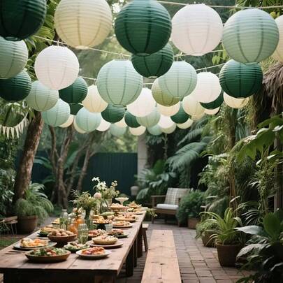 12pcs Elegant Sage Green Paper Lanterns - Bohemian Jungle Theme Party Decor, Suitable For Wedding, Bridal Shower, Birthday, Anniversary, Graduation - Frameless, Hotel Decor, Party Decoration, No Electricity Needed, No Feathers, Paper Lantern Decor